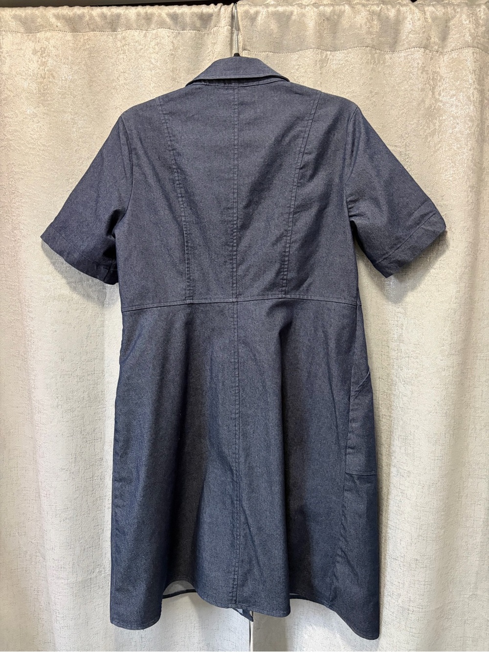 Nina Leonard Navy Blue Button-Front Midi Shirt Dress - Picture 4 of 11